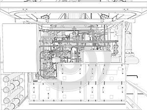 Industrial equipment. Wire-frame render