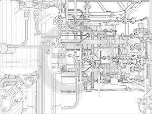 Industrial equipment. Wire-frame render