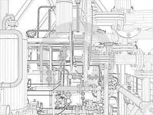 Industrial equipment. Wire-frame render