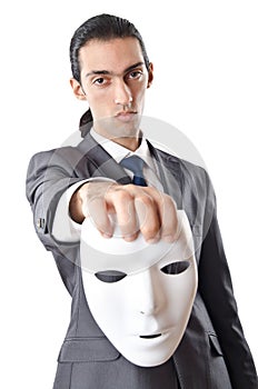 Industrial espionage concept - masked businessman