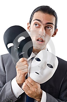 Industrial espionage concept - masked businessman