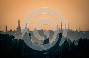 Industrial evening sunset landscape