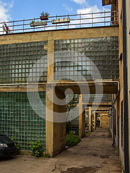 The industrial exterior of the old factory building