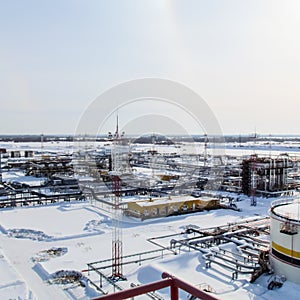 The industrial facility of the oil company. Oilfield equipment