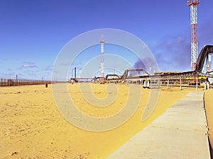 The industrial facility of the oil . Oilfield equipment. Industrial oil and gas infrastructure