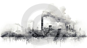 Industrial factories that emit air pollution through smokestacks. - concept of global warming. - Generative ai