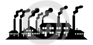 Industrial factories silhouette with multiple smoke stacks. Pollution concept, environmental impact, silhouette of