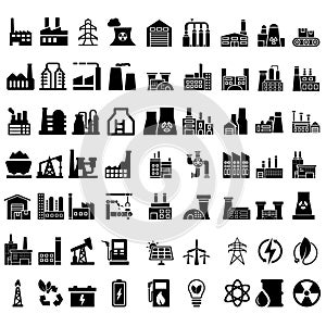 Industrial factories vector icon set. Factory illustration sign collection. Industry power symbol.