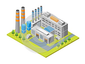 Industrial Factory Building Isometric View. Vector