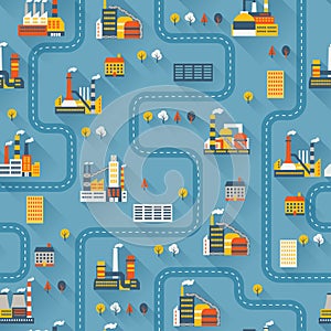 Industrial factory buildings seamless pattern