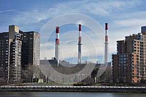 Industrial Factory Chimneys In Queens