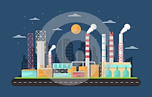 Industrial Factory Concept Manufacturing Building Facilities Area Landscape Flat Illustration