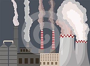 Industrial factory. exhaust gas contaminate urban atmosphere. Toxic smog.