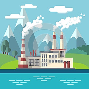 Industrial factory flat ecology vector concept background. Environmental protection