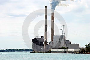 Industrial factory on a lake