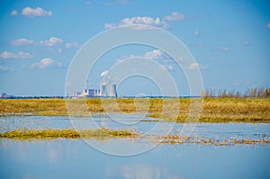 Industrial factory on a lake