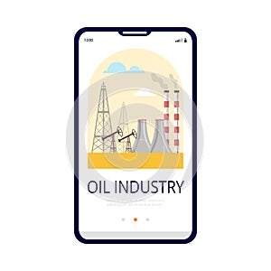 Industrial factory oil production plant with drilling pumps a vector illustration