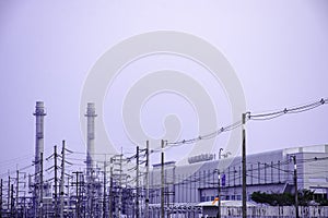 Industrial factory plant with blue sky clouds for use in industrial concept