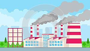 Industrial factory plant flat style design vector illustration.