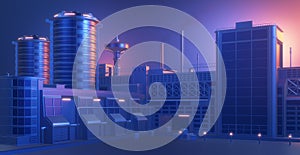 Industrial factory plant panorama, abstract stylized construction