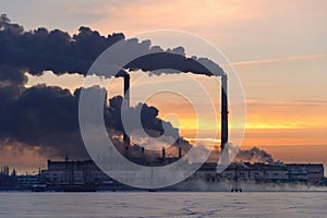 Industrial factory pollution atmosphere, smokestack exhaust gases