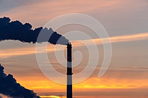 Industrial factory pollution, smokestack exhaust gases