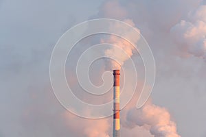 Industrial factory pollution, smokestack exhaust gases