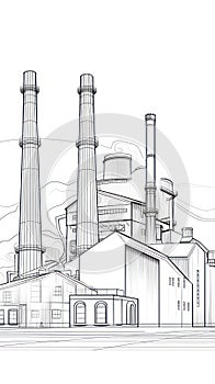 Industrial Factory with Smokestacks AI Generated