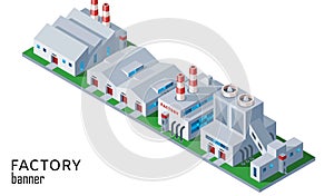 Industrial factory and warehouse building. Isometric, suitable for diagrams, infographics, illustration, and other