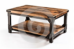 Industrial Farmhouse Charm: Rustic Coffee Table with Distressed Wood and Metal Accents