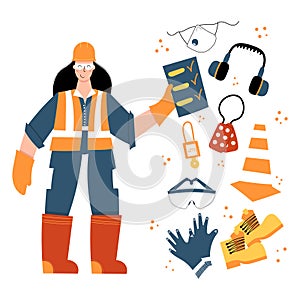 Industrial female worker inspector with safety equipment clipart photo
