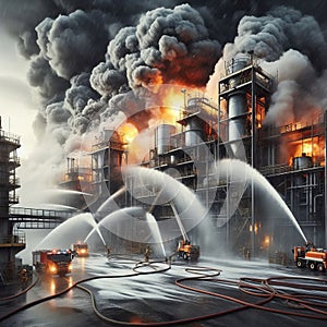 Industrial fires explode unexpectedly in factories and warehoue photo