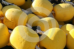 Industrial fishing net with large yellow floats