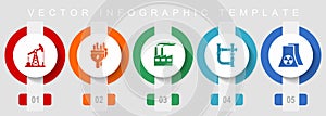 Industrial flat design icon set, miscellaneous icons such as oil industry, electricity, factory and nuclear power plant, modern