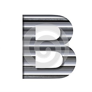 Industrial font. The letter B cut out of paper on the background of industrial ventilation grates or blinds. Set of steel