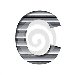 Industrial font. The letter C cut out of paper on the background of industrial ventilation grates or blinds. Set of steel