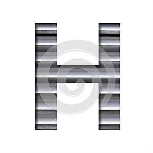 Industrial font. The letter H cut out of paper on the background of industrial ventilation grates or blinds. Set of steel