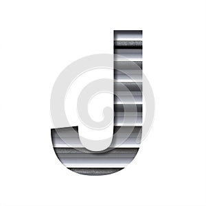 Industrial font. The letter J cut out of paper on the background of industrial ventilation grates or blinds. Set of steel