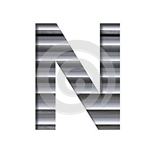 Industrial font. The letter N cut out of paper on the background of industrial ventilation grates or blinds. Set of steel