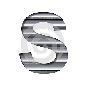 Industrial font. The letter S cut out of paper on the background of industrial ventilation grates or blinds. Set of steel