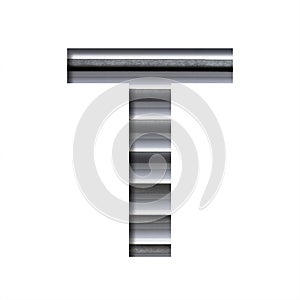 Industrial font. The letter T cut out of paper on the background of industrial ventilation grates or blinds. Set of steel