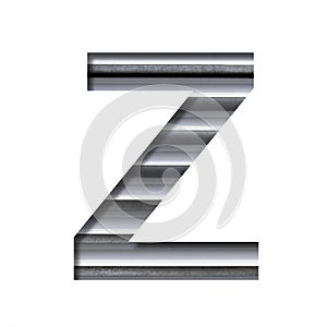 Industrial font. The letter Z cut out of paper on the background of industrial ventilation grates or blinds. Set of steel