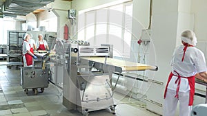 Industrial food factory or bakery.Production of confectionery products. Dough on an automatic conveyor belt, the process