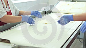 Industrial food factory or bakery.Production of confectionery products. Dough on an automatic conveyor belt, the process