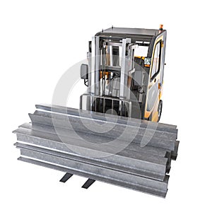 Industrial forklift truck with steel beams