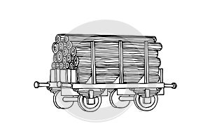 Industrial freight railroad wagon for wood & lumber, logistic, railway cargo transportation