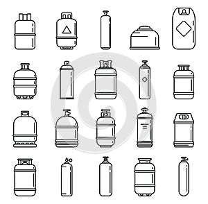 Industrial gas cylinders icons set, outline style