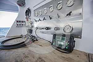 Industrial gas mixing blending panel on a boat