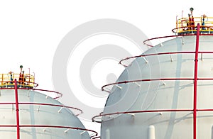 Industrial gas storage tank isolated on white background. LNG or liquefied natural gas storage tank. Spherical gas tank in