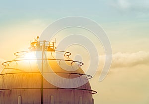 Industrial gas storage tank. LNG or liquefied natural gas storage tank. Spherical gas tank in petroleum refinery. Above-ground photo